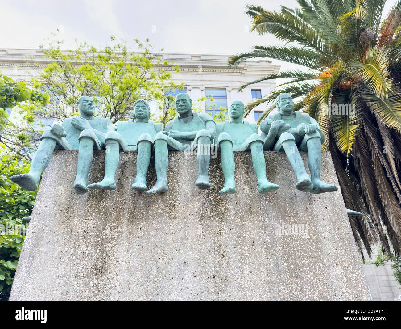 , Refugiados monument by Bel Borba, Paseo de Recoletos, Madrid, Spain - Smartphone Captured Stock Image