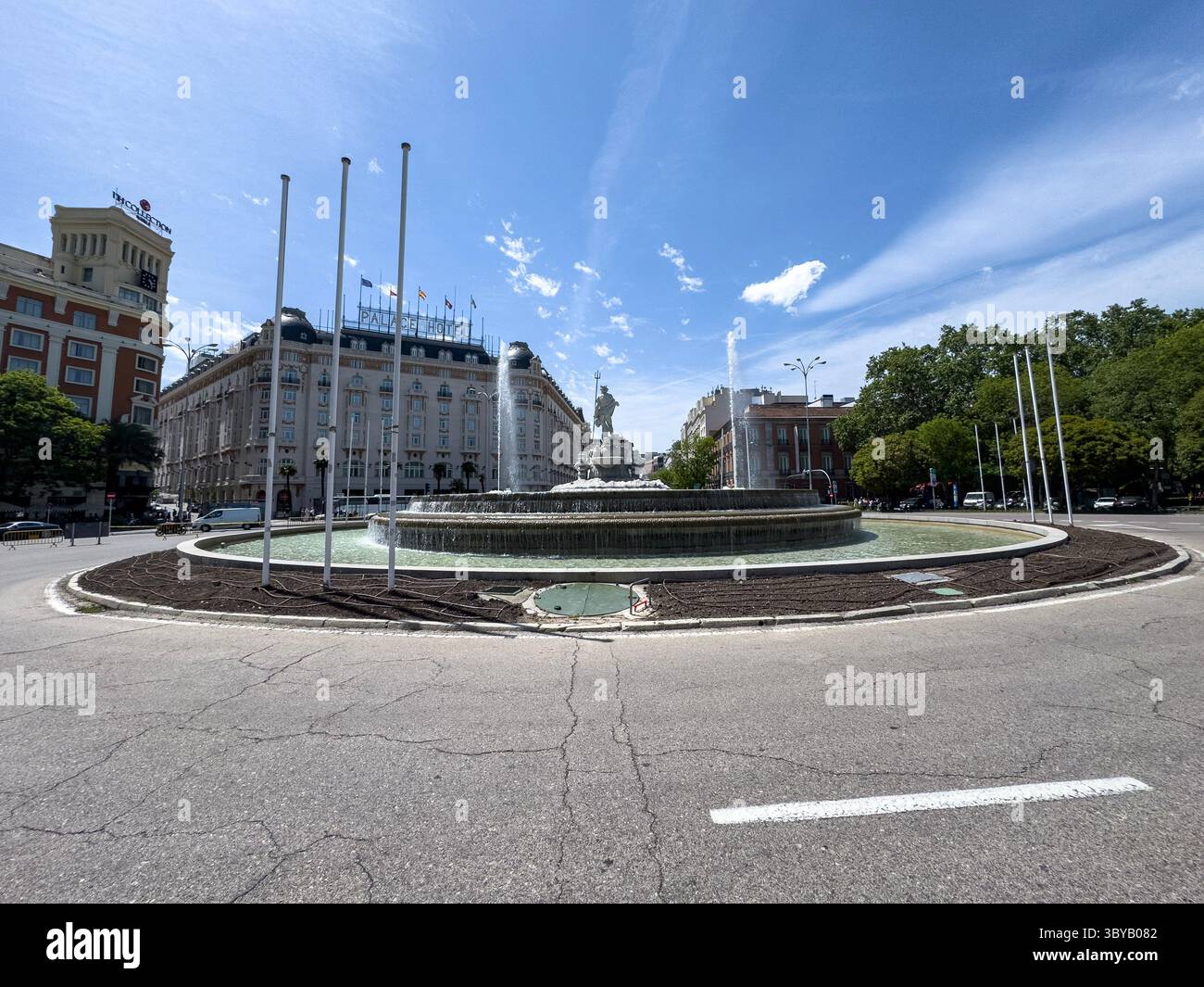 Fuente de Neptuno in Plaza de Cánovas del Castillo (commonly called Plaza de Neptuno), on Paseo del Prado, Madrid, Spain - Smartphone Captured Stock Image