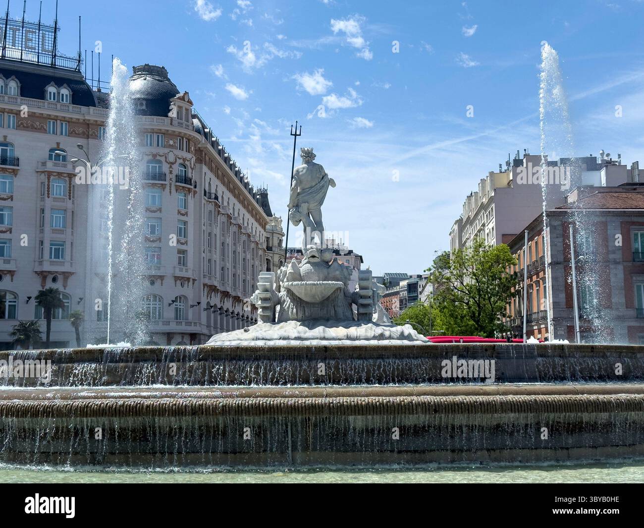 Fuente de Neptuno in Plaza de Cánovas del Castillo (commonly called Plaza de Neptuno), on Paseo del Prado, Madrid, Spain - Smartphone Captured Stock Image