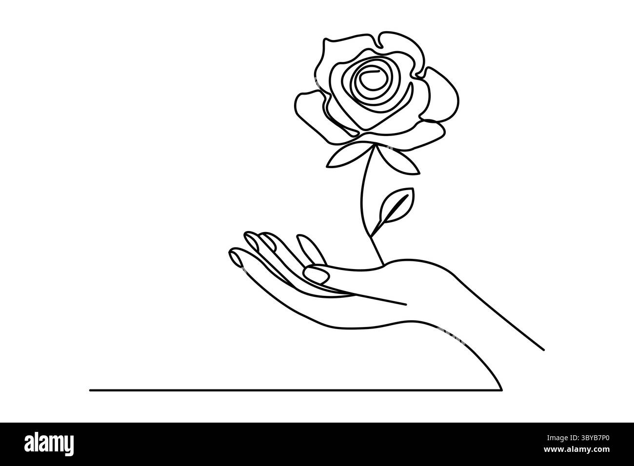 Rose flower icon in one line minimalist style isolated outline illustration Stock Vector