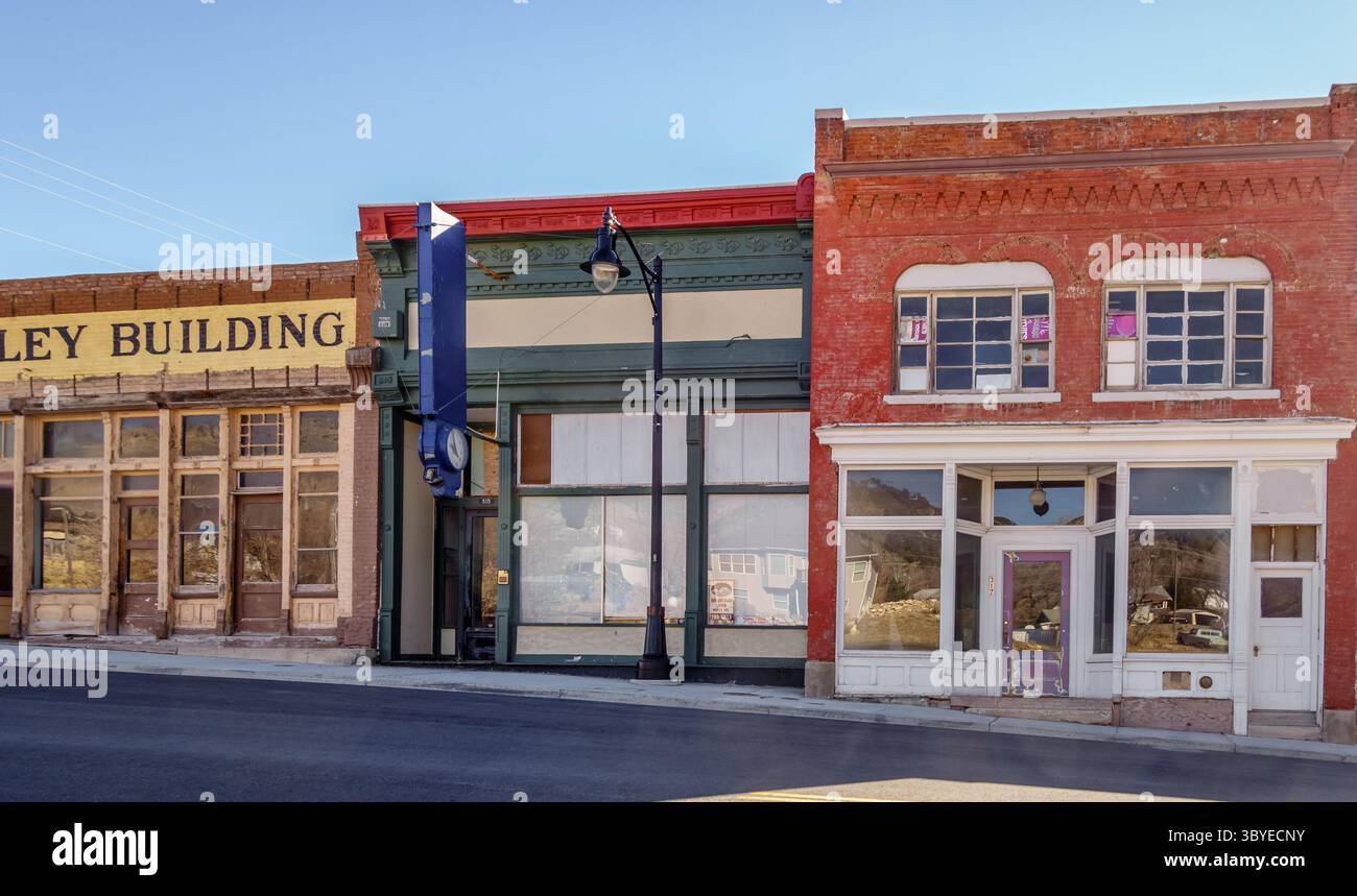 Eureka, Utah,USA - November 9, 2017. Numerous empty storefronts line Main Street, also known as Historic Route 6, in the once prosperous 19th century Stock Photo