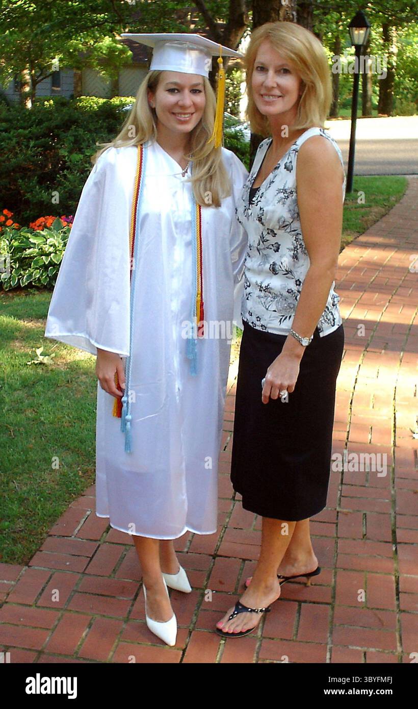 October 17, 2023, Suspect Joran van der Sloot, in the 2005 disappearance of Natalee Holloway, pleaded guilty Wednesday to federal extortion charges related to the Alabama teenager's disappearance and was sentenced to 20 years in prison in Birmingham, Alabama federal court. FILE PHOTO TAKEN ON: May 24, 2005, Birmingham, Alabama, USA: NATALEE HOLLOWAY, 18, with her mother, BETH TWITTY, at her home before her graduation ceremony at Mountain Brook High School in Mountain Brook, Alabama on May 24, 2005. (Credit Image: © Courtesy Beth Twitty/ZUMA Press Wire) Stock Photo
