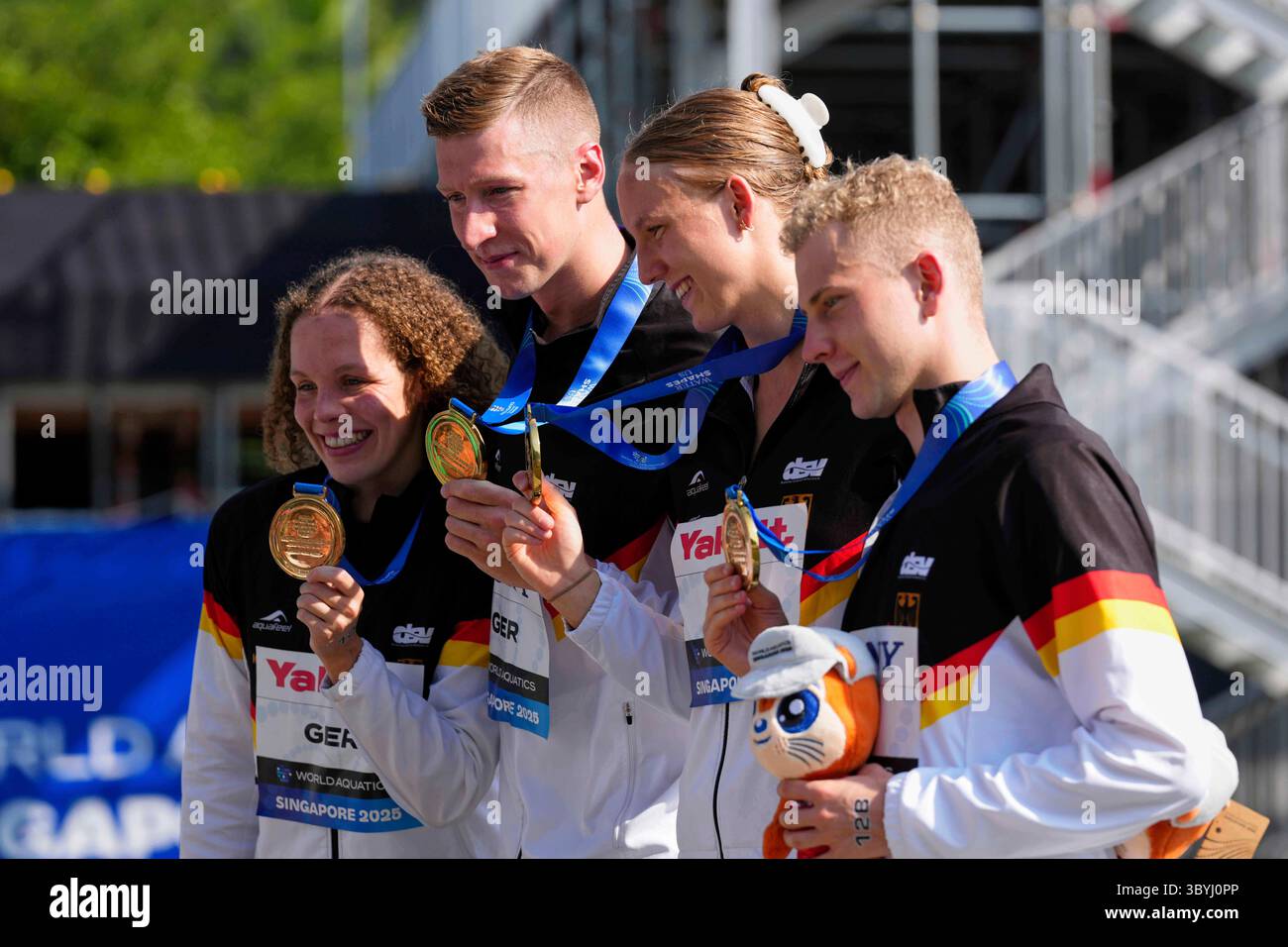 Gold medalists from Germany, from left, Celine Rieder, Florian ...