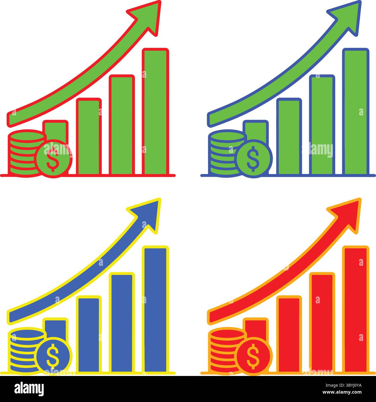 Money Growth and Profit Icons – Business Financial Charts with Dollar ...