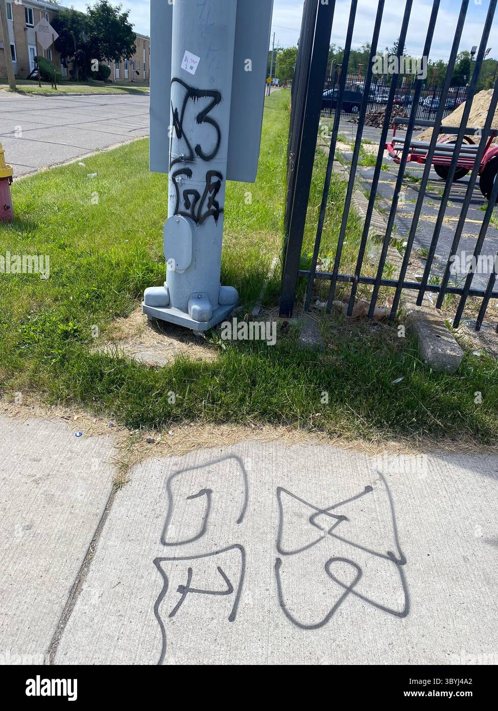 Detroit's 5PN (NOT aligned with the People Nation or 5X) a street alliance of multple crip cliques in the 48219 'Hyena Crips Got Control' = '83GC' - Smartphone Captured Stock Image