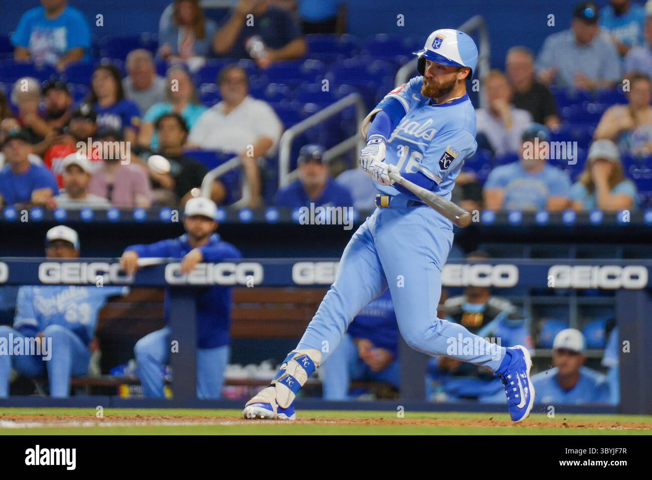 MIAMI, FL - JULY 19: Kansas City Royals outfielder John Rave (16) at ...