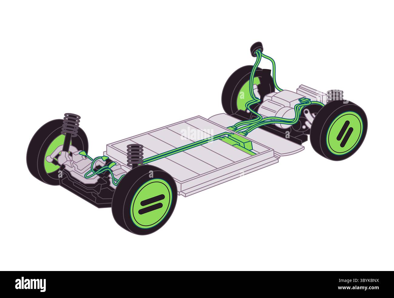 A simplified isometric view of electric vehicle chassis showcasing ...