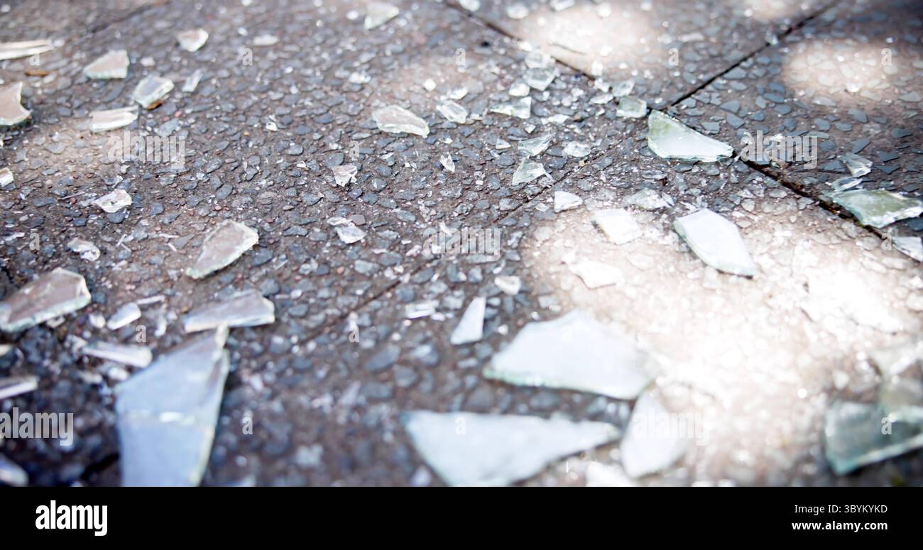 Window Shattered Into Pieces. Windshield Cracked From Outside Impact Damage. Stock Photo
