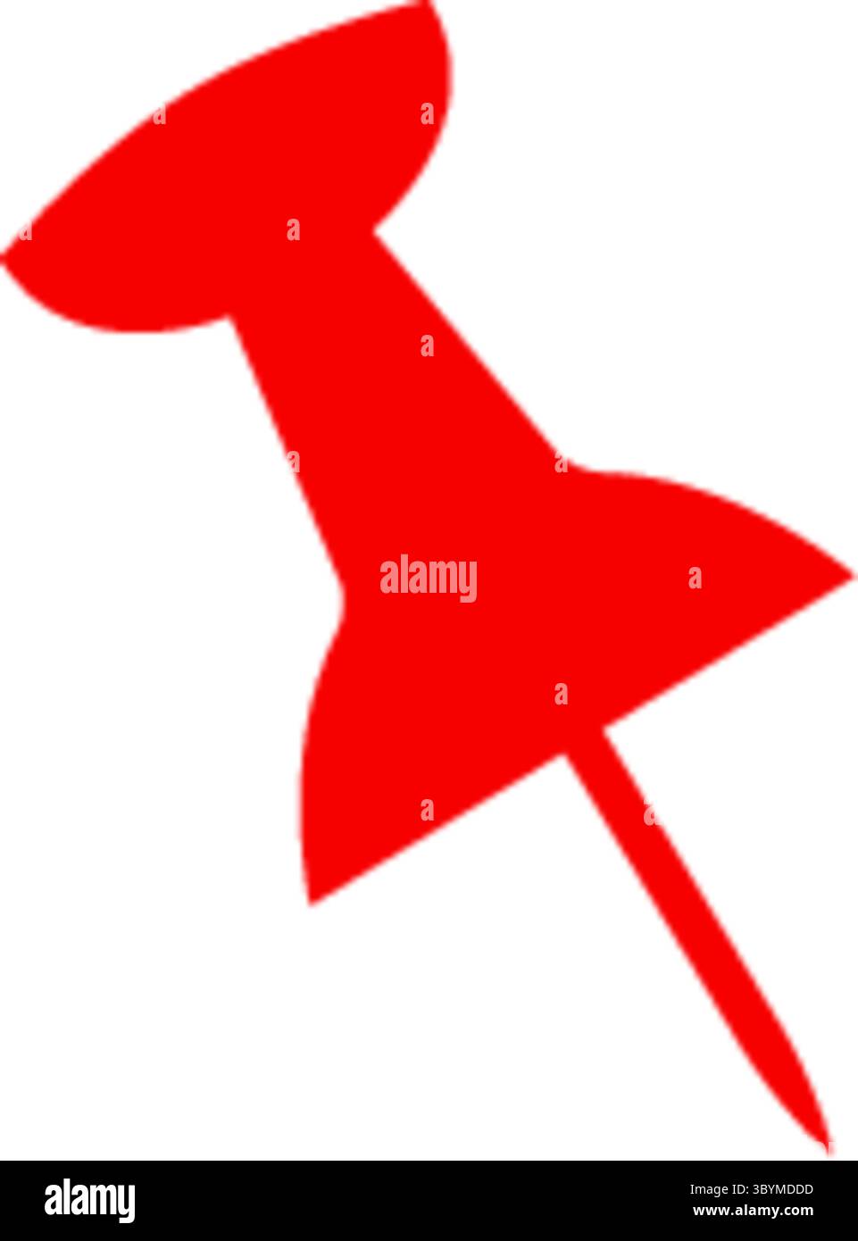 A bright red thumbtack is shown angled against a clean white backdrop, its sharp point visible. Stock Vector