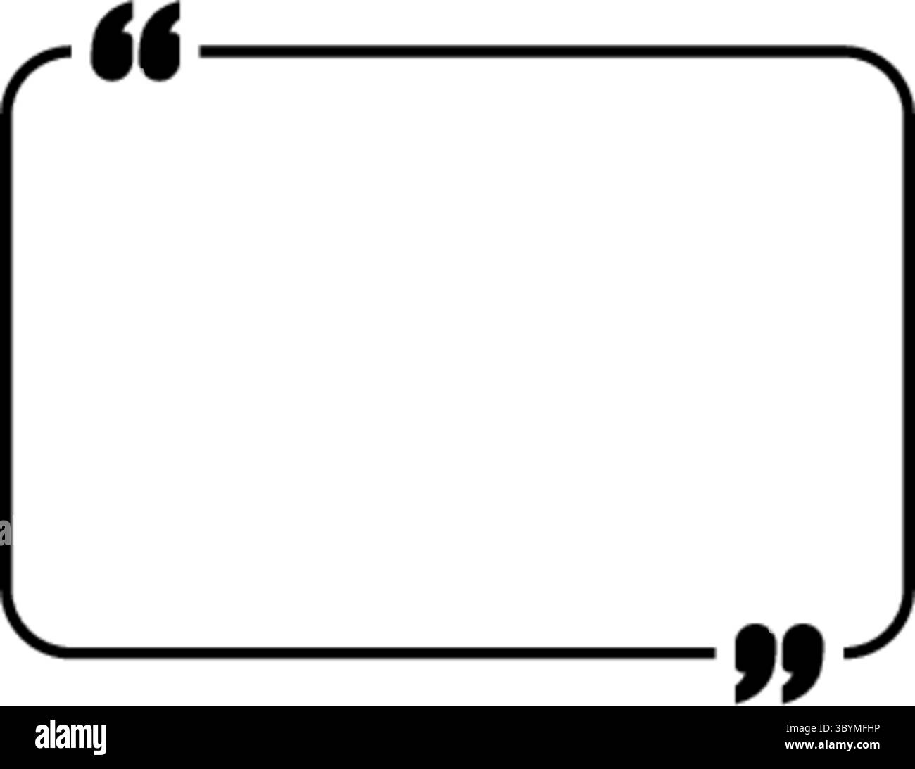A simple, clean graphic featuring a rounded rectangular speech bubble with quotation marks, perfect for adding custom text or quotes. Stock Vector