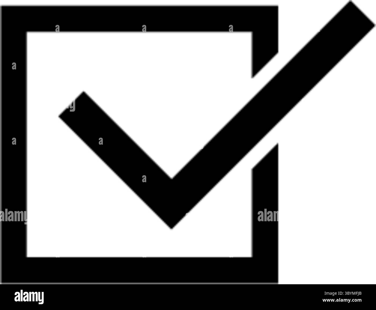 A minimalist black and white graphic featuring a bold check mark symbol ...