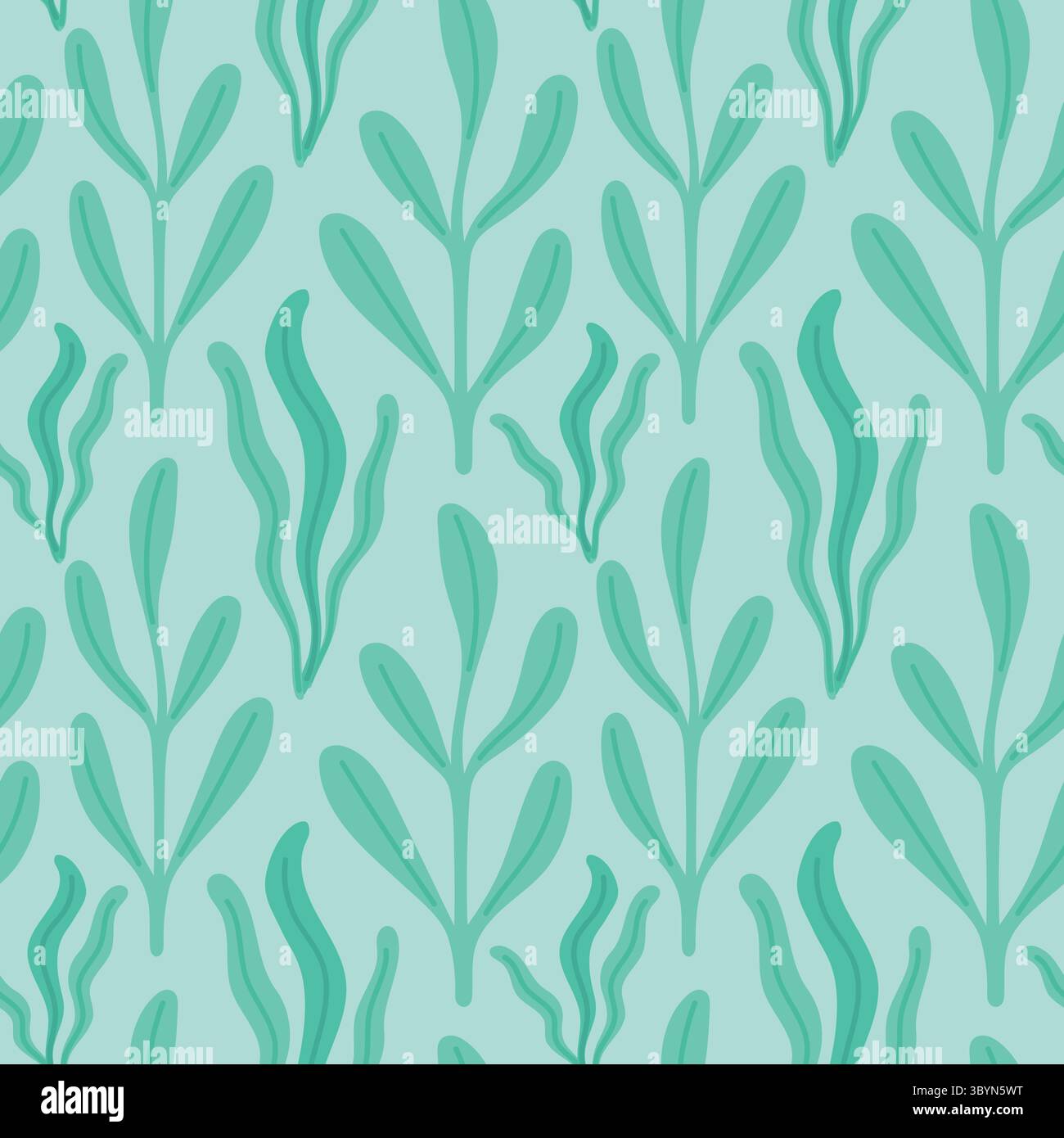 Elegant seaweed pattern with flowing botanical shapes on soft blue ...