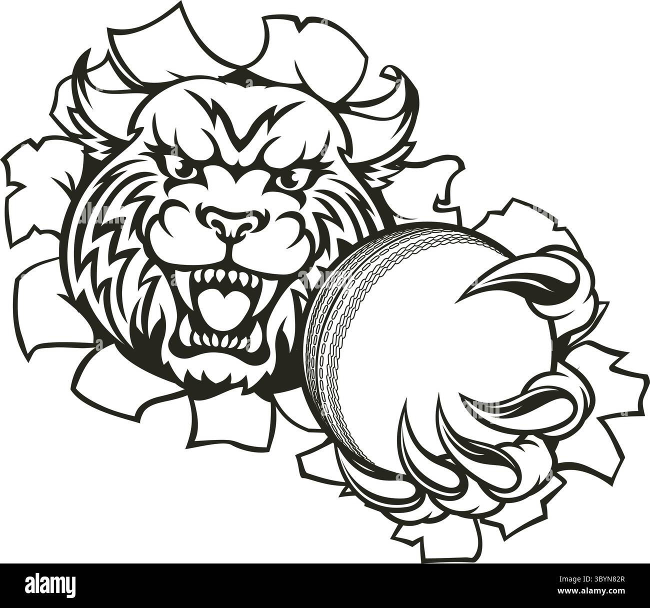 Wildcat Holding Cricket Ball Breaking Background Stock Vector