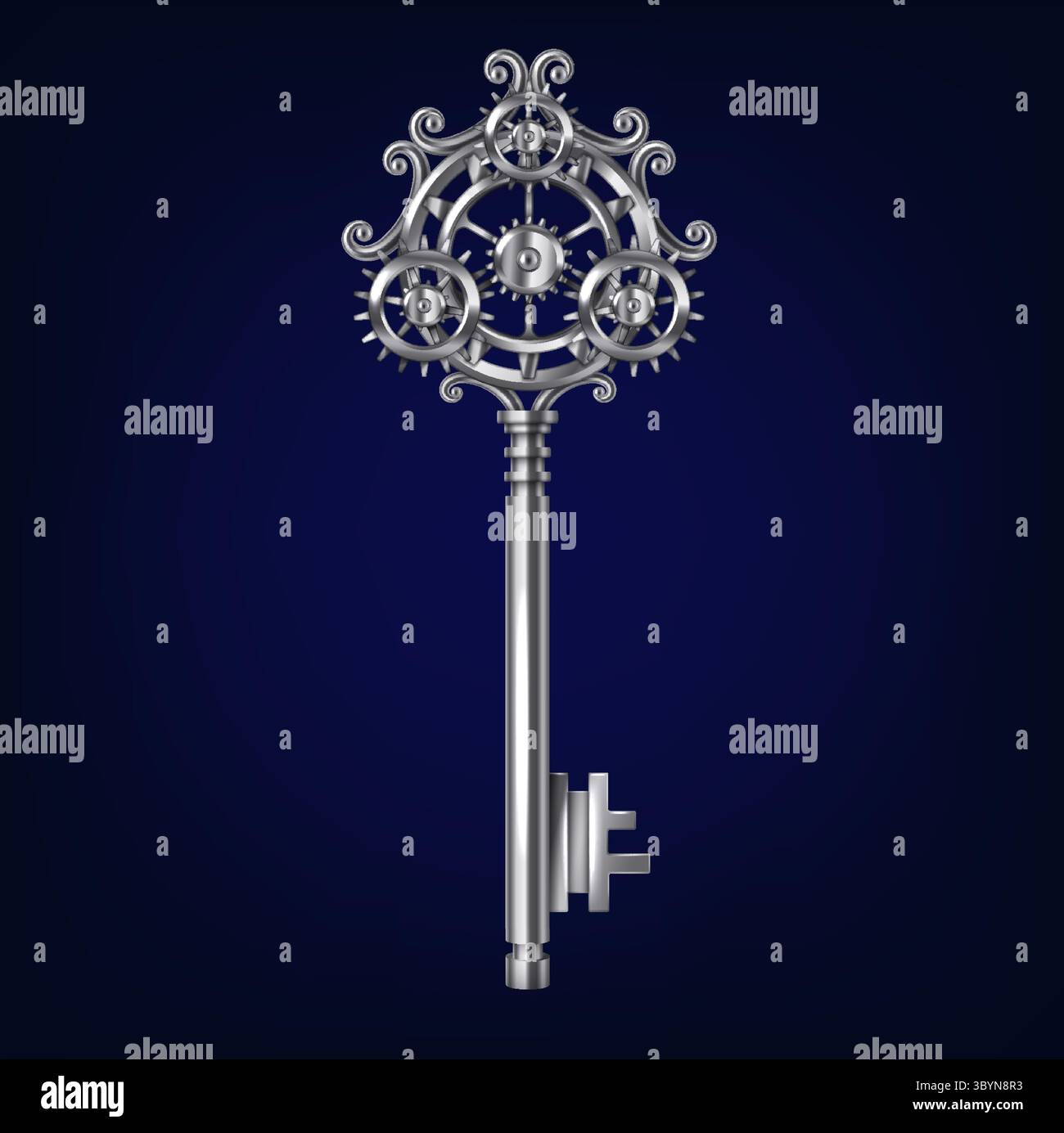 Illustration of an intricate silver key in steampunk style. Featuring ...