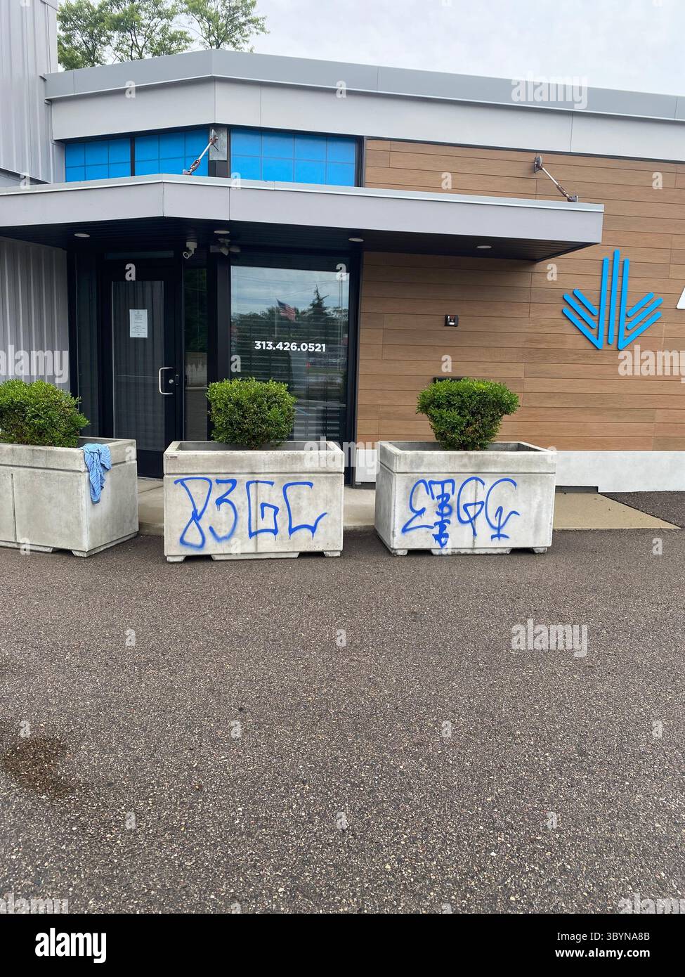 5PN is a Detroit street gang alliance of smaller Crip cliques and tag crews in 48219 (Five Points), including W7M, ScoreGang, ETGC, and more. - Smartphone Captured Stock Image