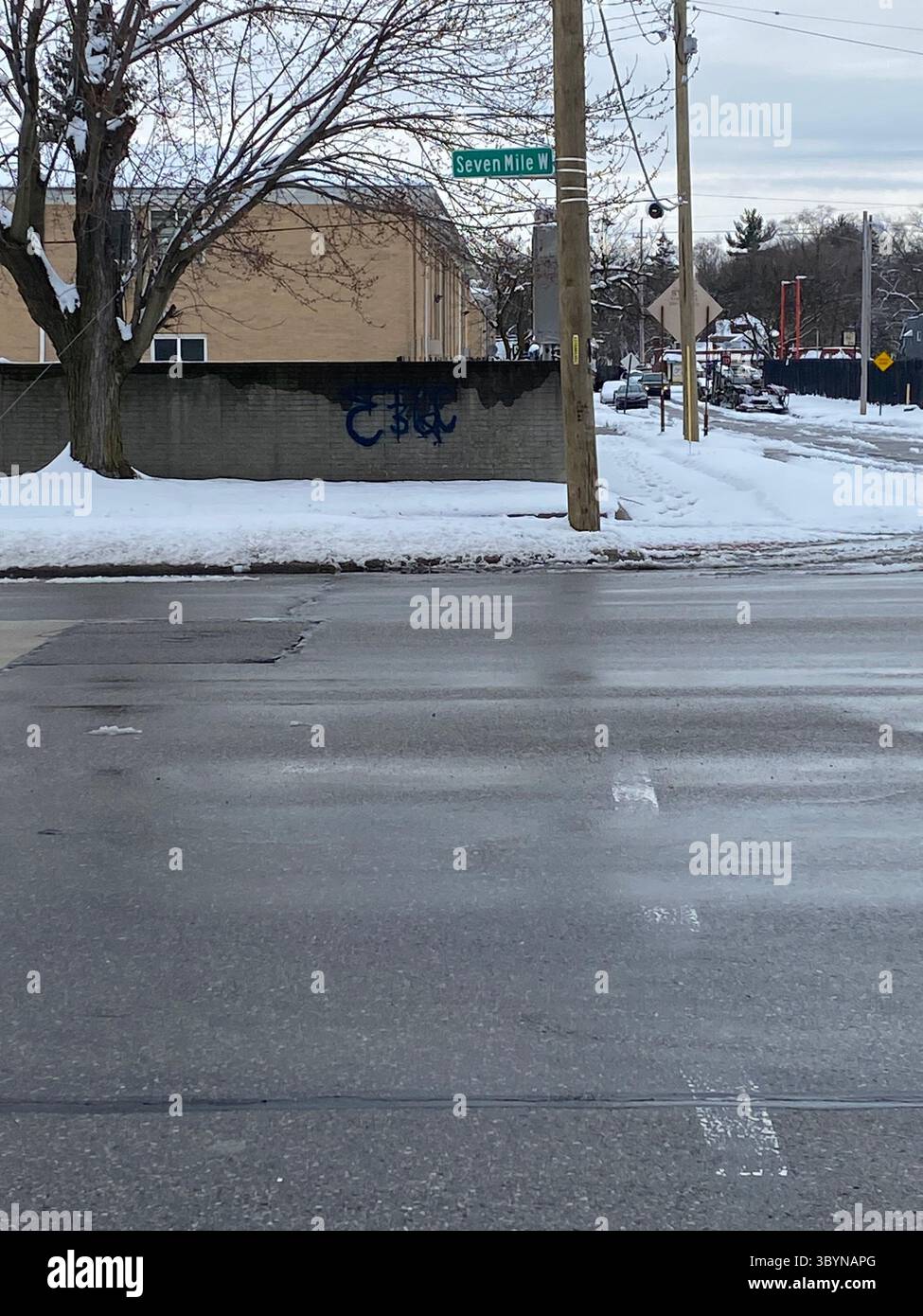 5PN is a Detroit street gang alliance of smaller Crip cliques and tag crews in 48219 (Five Points), including W7M, ScoreGang, ETGC, and more. - Smartphone Captured Stock Image