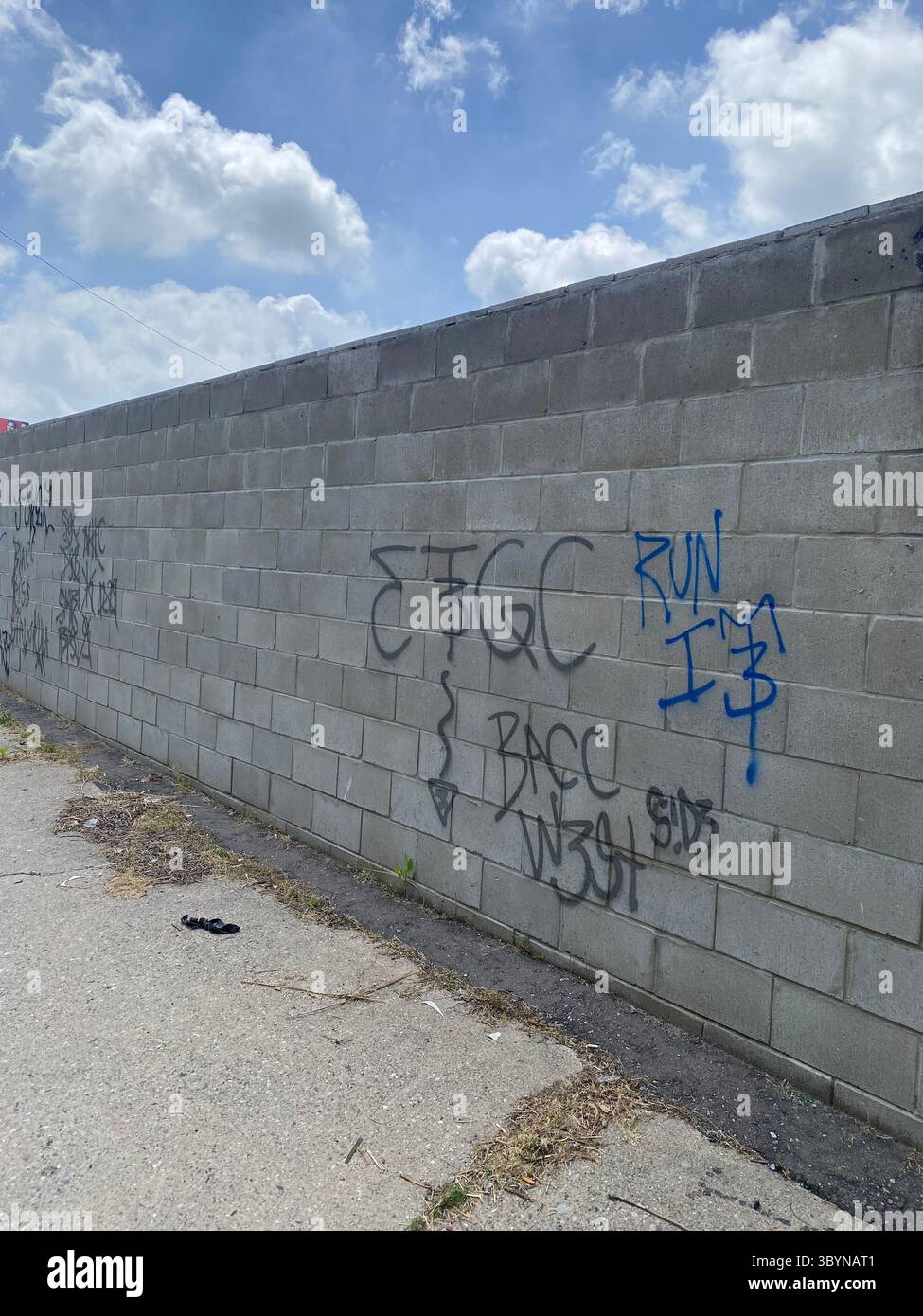 5PN is a Detroit street gang alliance of smaller Crip cliques and tag crews in 48219 (Five Points), including W7M, ScoreGang, ETGC, and more. - Smartphone Captured Stock Image