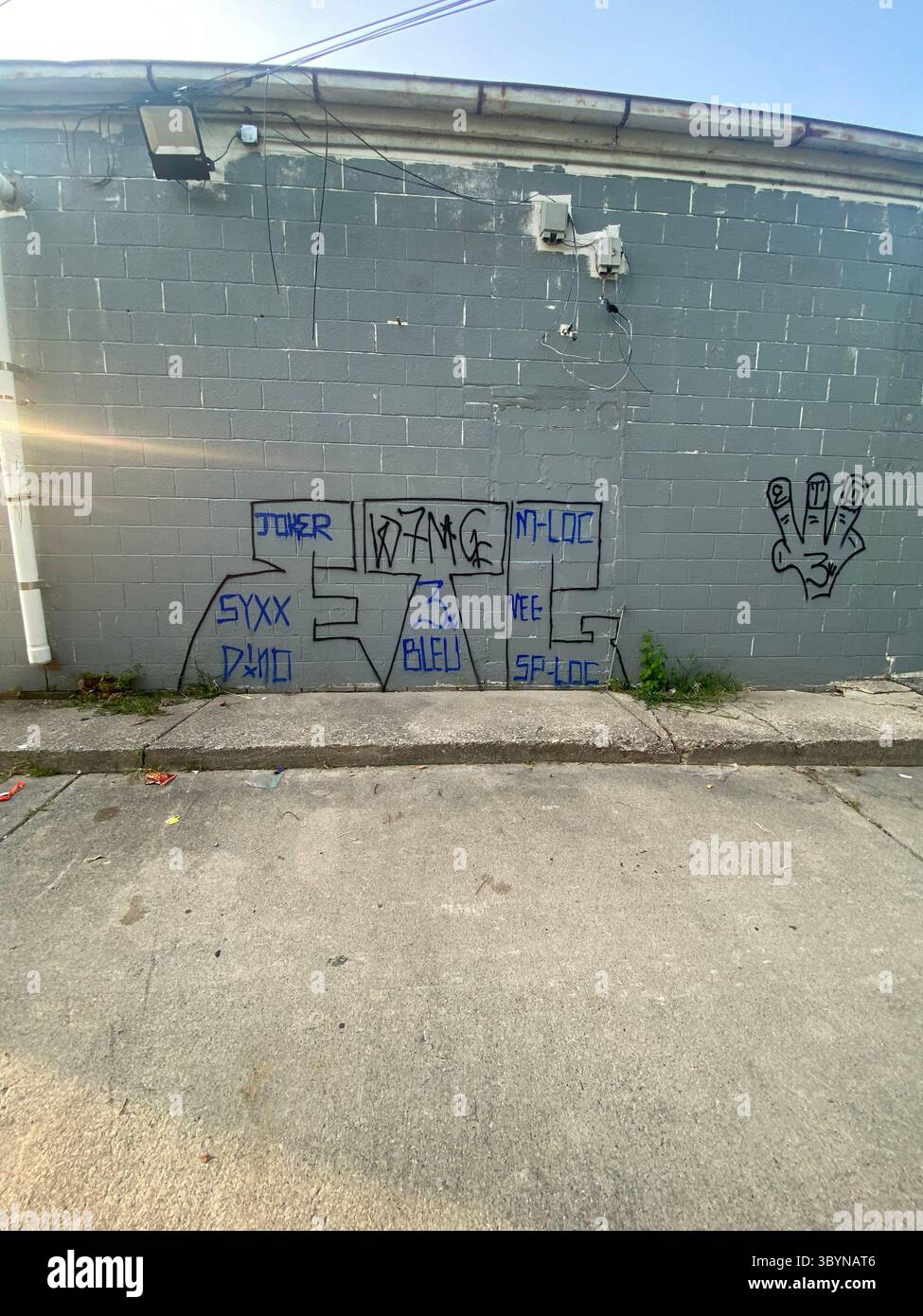 5PN is a Detroit street gang alliance of smaller Crip cliques and tag crews in 48219 (Five Points), including W7M, ScoreGang, ETGC, and more. - Smartphone Captured Stock Image