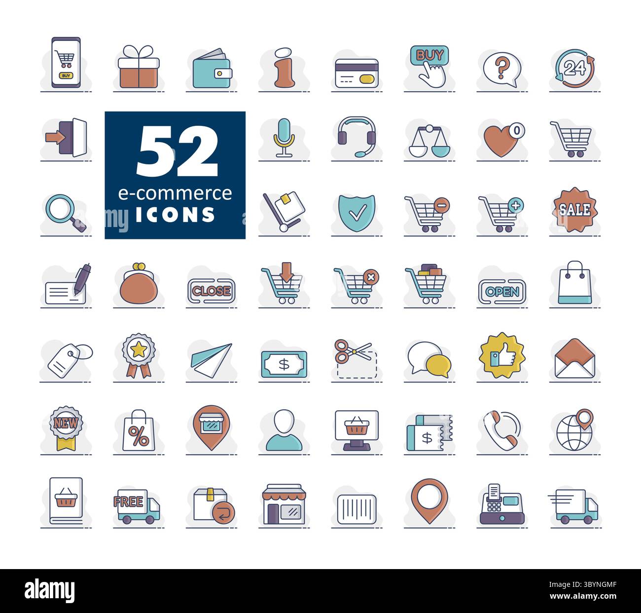 E-commerce set vector icons shopping and online. Graph symbol for your ...