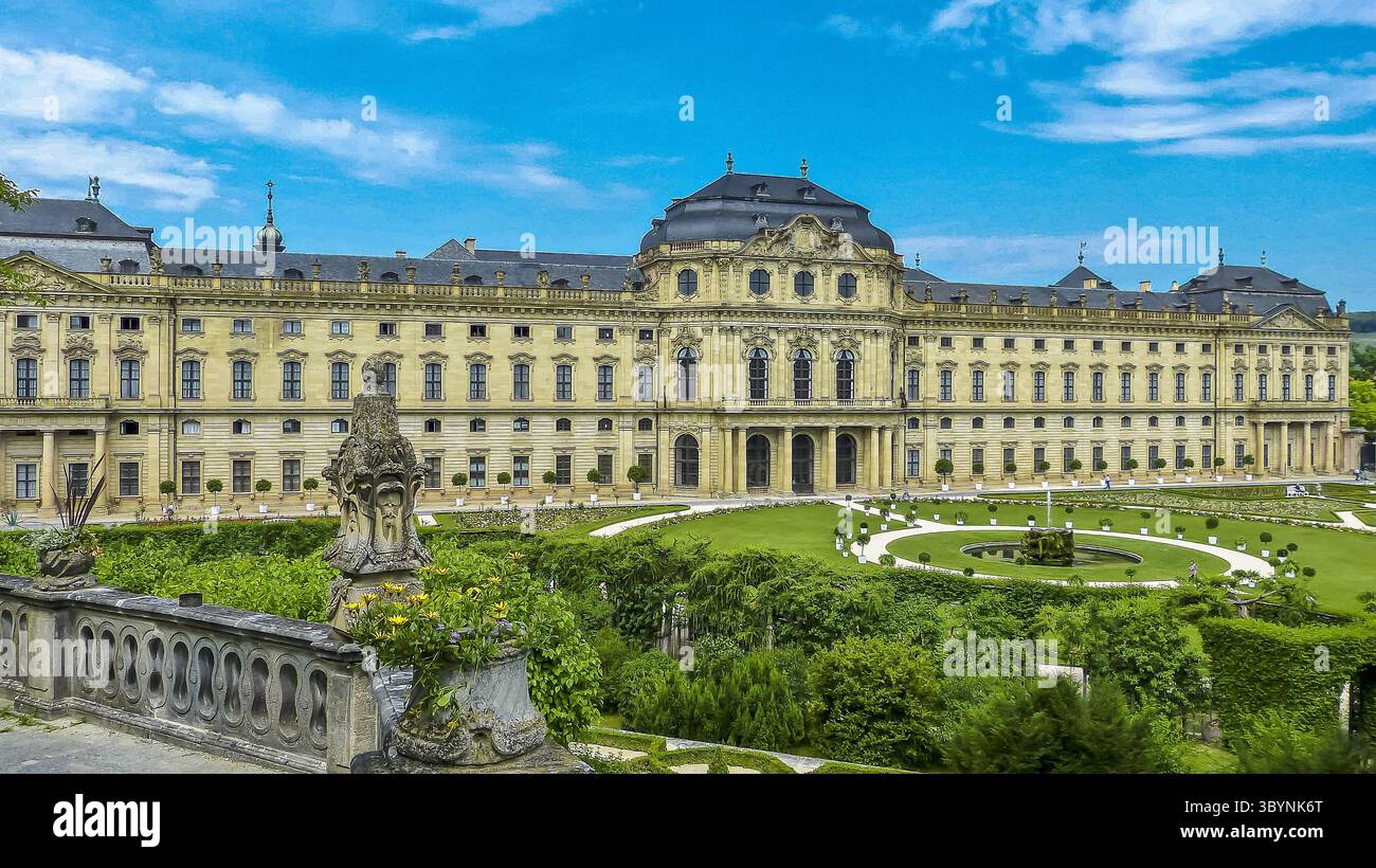 Wurzburg, Germany – June 18, 2012. View of the Wurzburg Residence (Wurzburger Residenz) Palace from the Hofgarten in Wurzburg. The building was comple Stock Photo