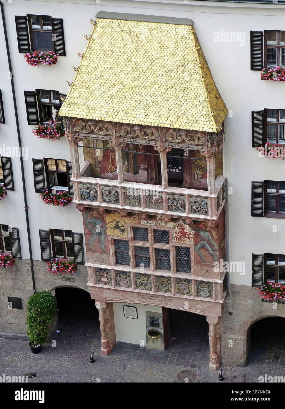 Innsbruck, Austria – July 7, 2013. View over the famous golden roof Goldenes Dachl in Innsbruck. The building that bears the Goldenes Dachl was constr Stock Photo