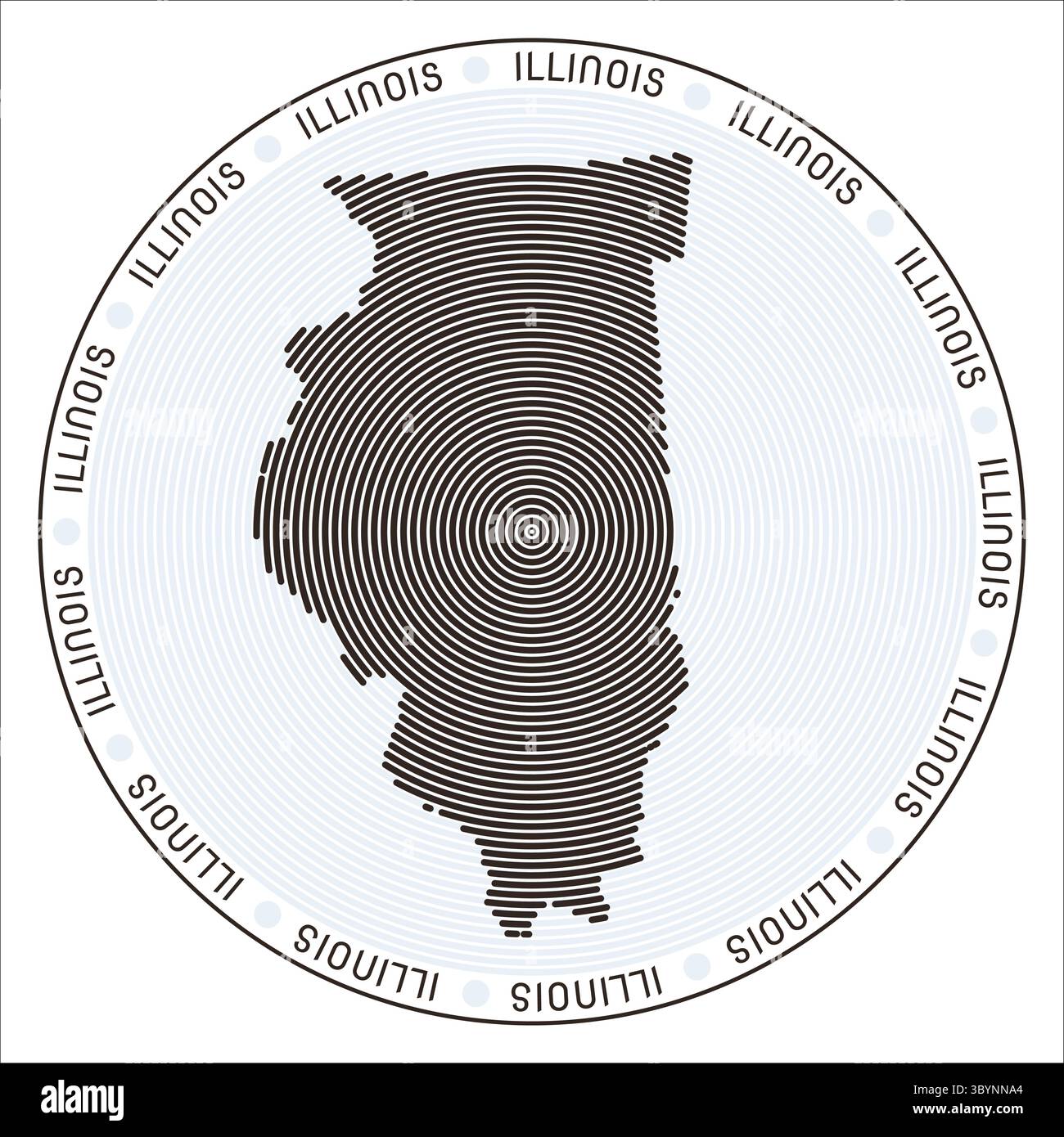Illinois round logo design. State shape built of rings. Illinois text ...