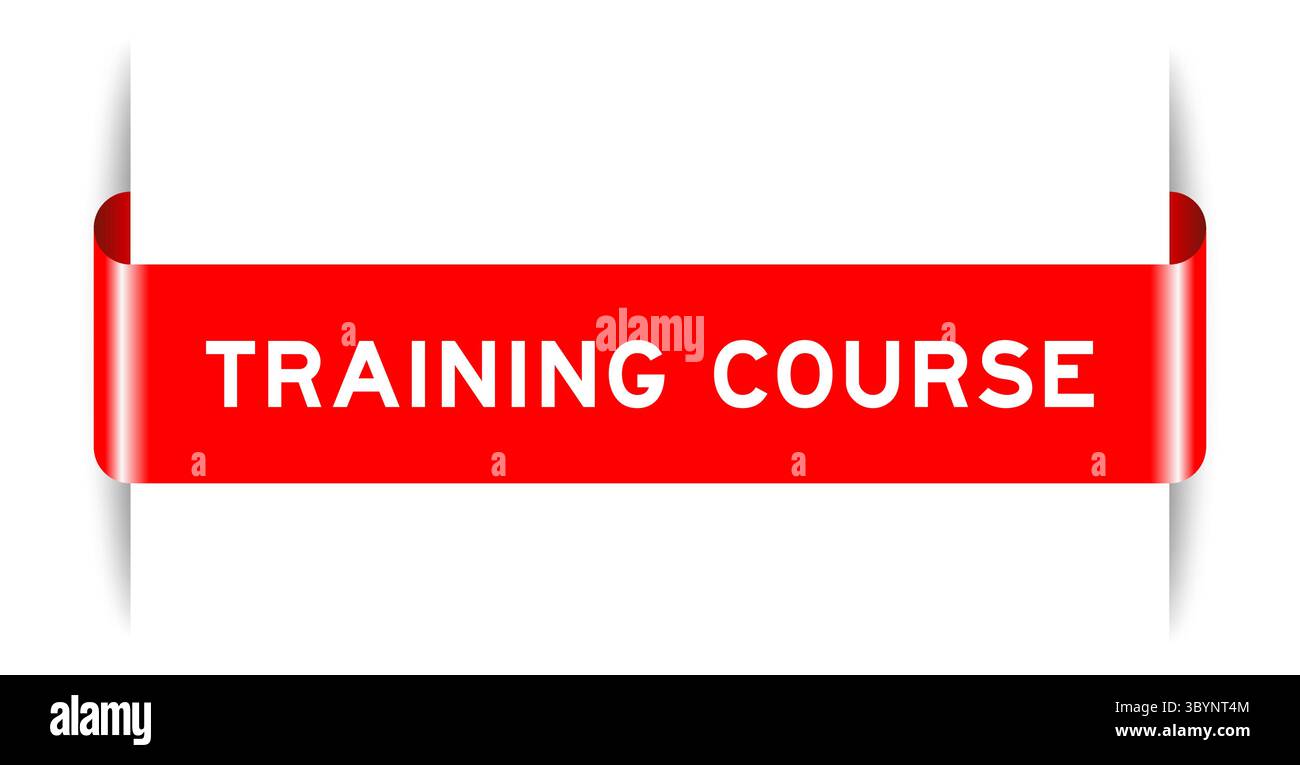 Red color inserted label banner with word training course on white ...