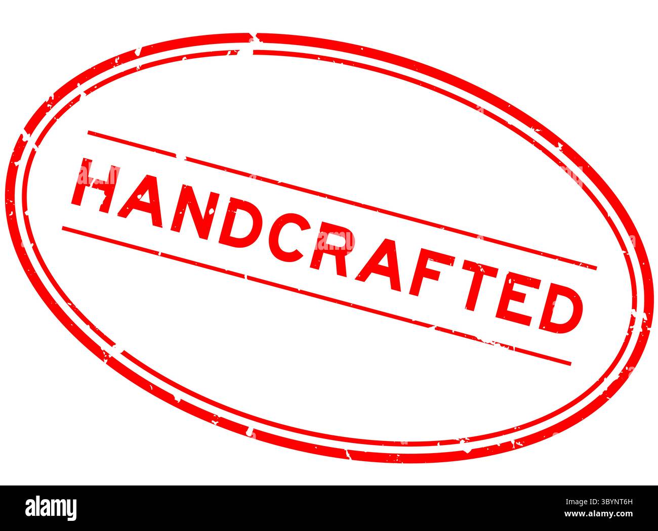 Grunge red handcrafted word oval rubber seal stamp on white background ...