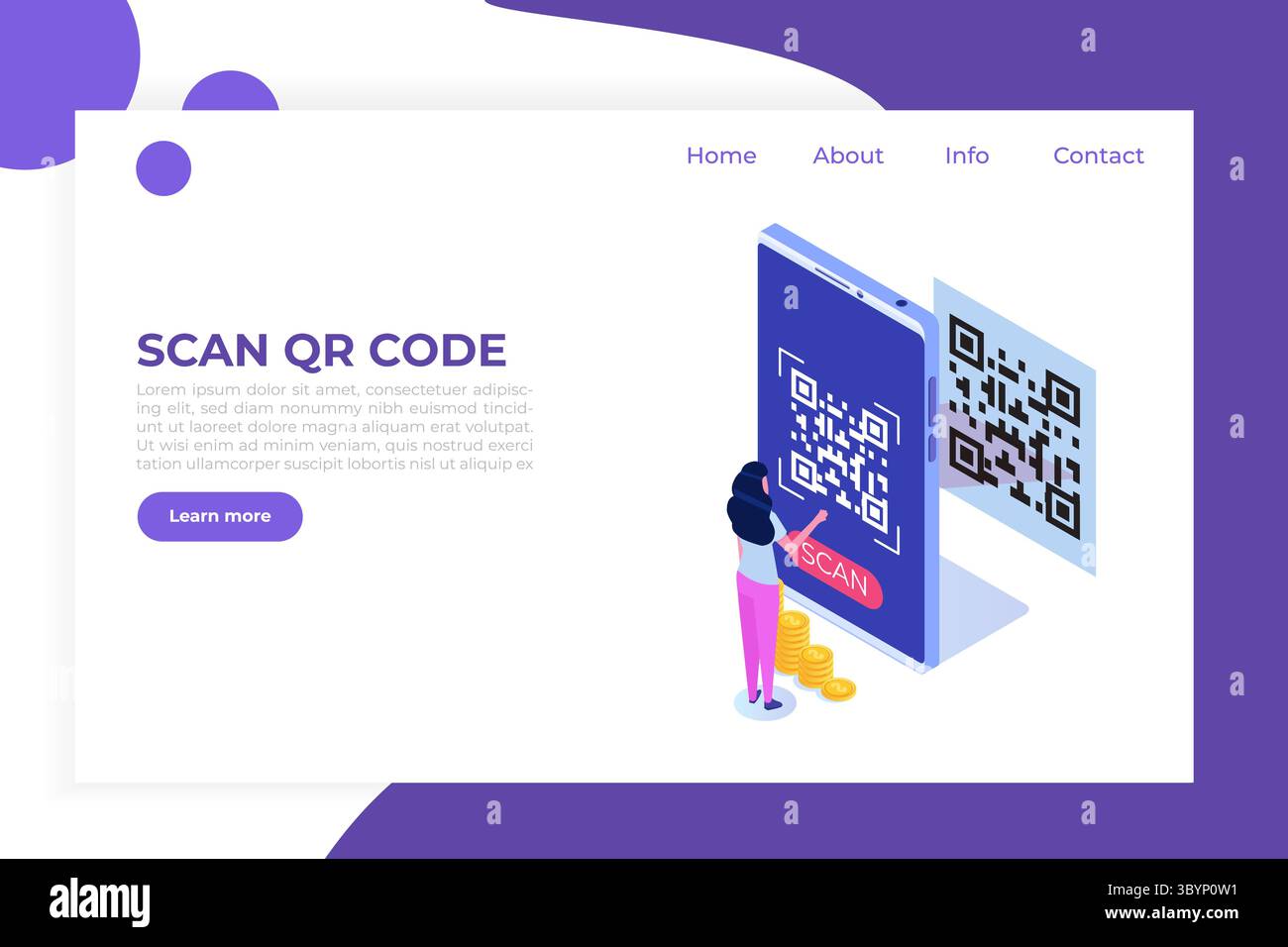 People use smartphone for QR code scanning. Landing page template ...