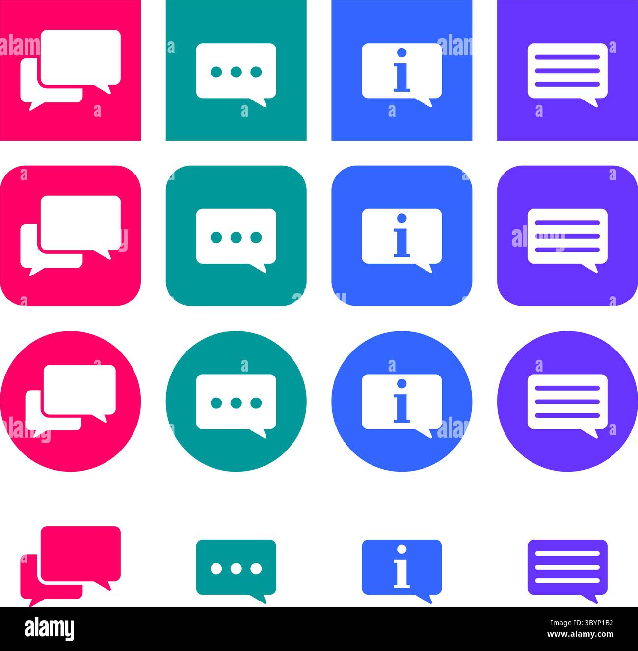 Set of speech bubble icons. Live chat or support, info. Rectangular speech bubbles Stock Vector