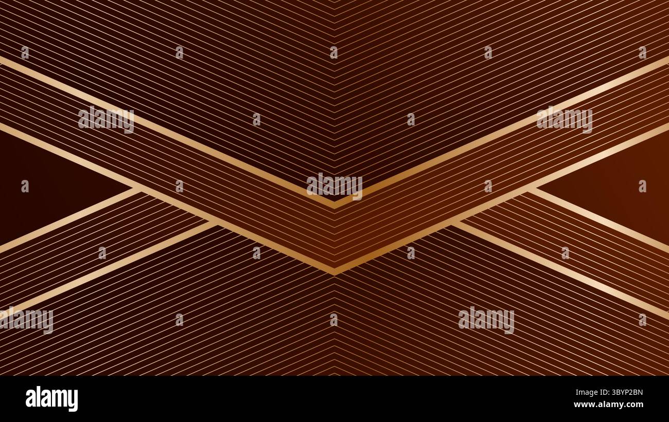 Brown abstract background with triangular frames and gold lines, modern geometric pattern, angles. Envelope shape Stock Vector