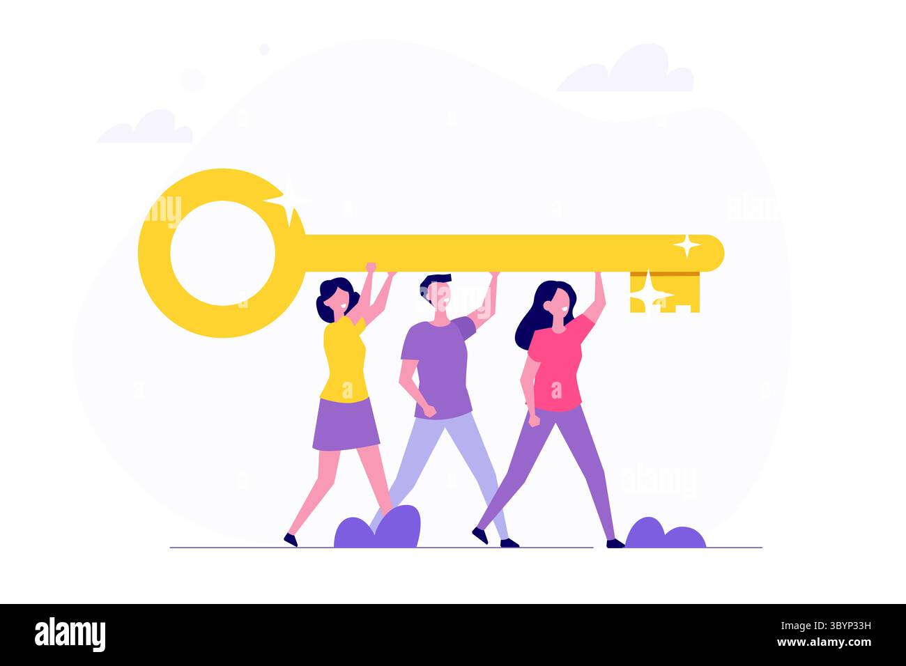 Teamwork holding key, Key to success, team solve problem concept ...