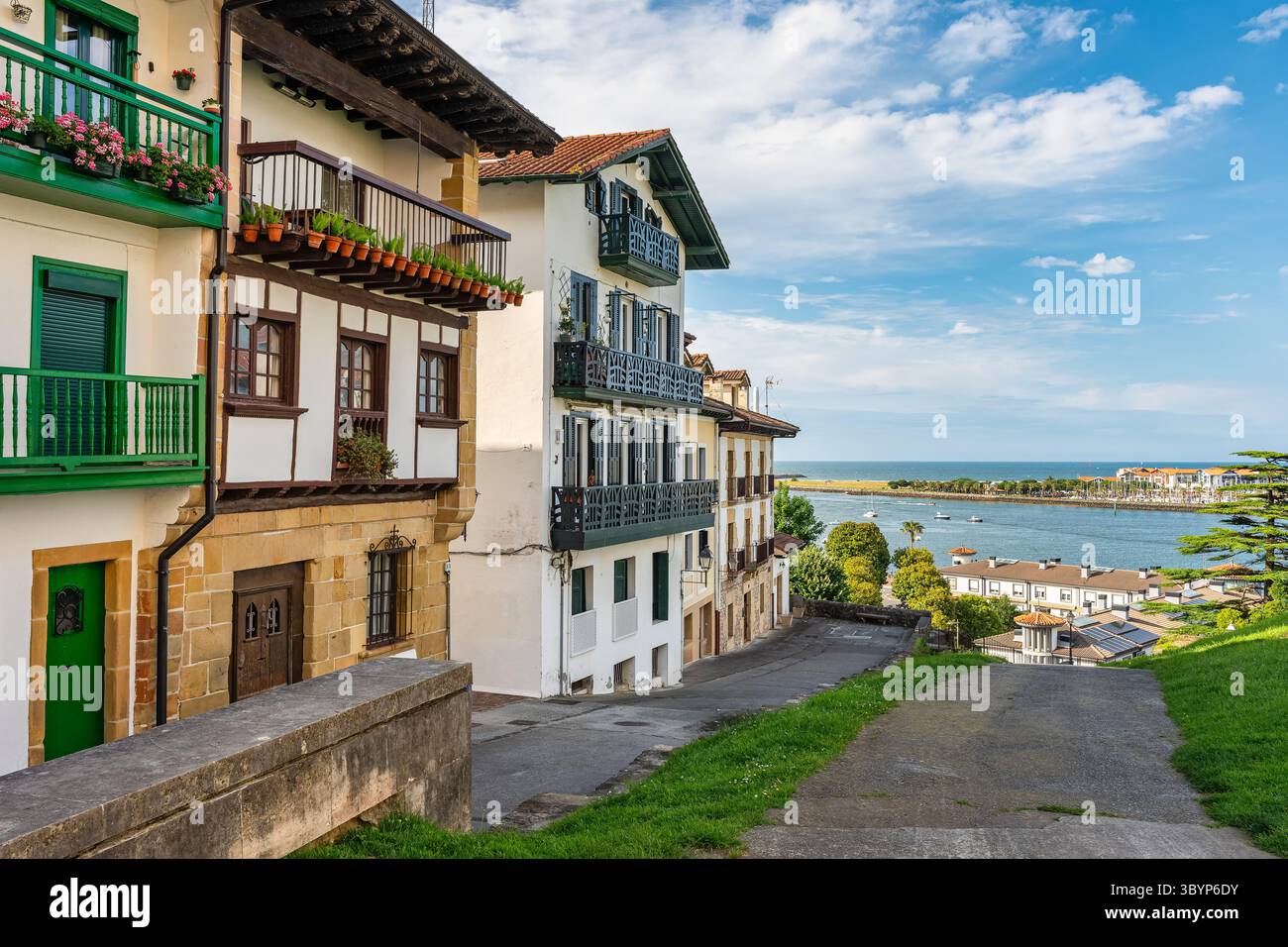 Grranny In Basque Typical facades of Basque houses overlooking the Cantabrian Sea in the ...