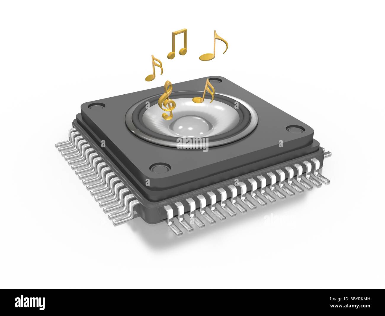 Note 8 Cpu 3d microchip, processor, CPU with integrated loudspeaker and flying ...
