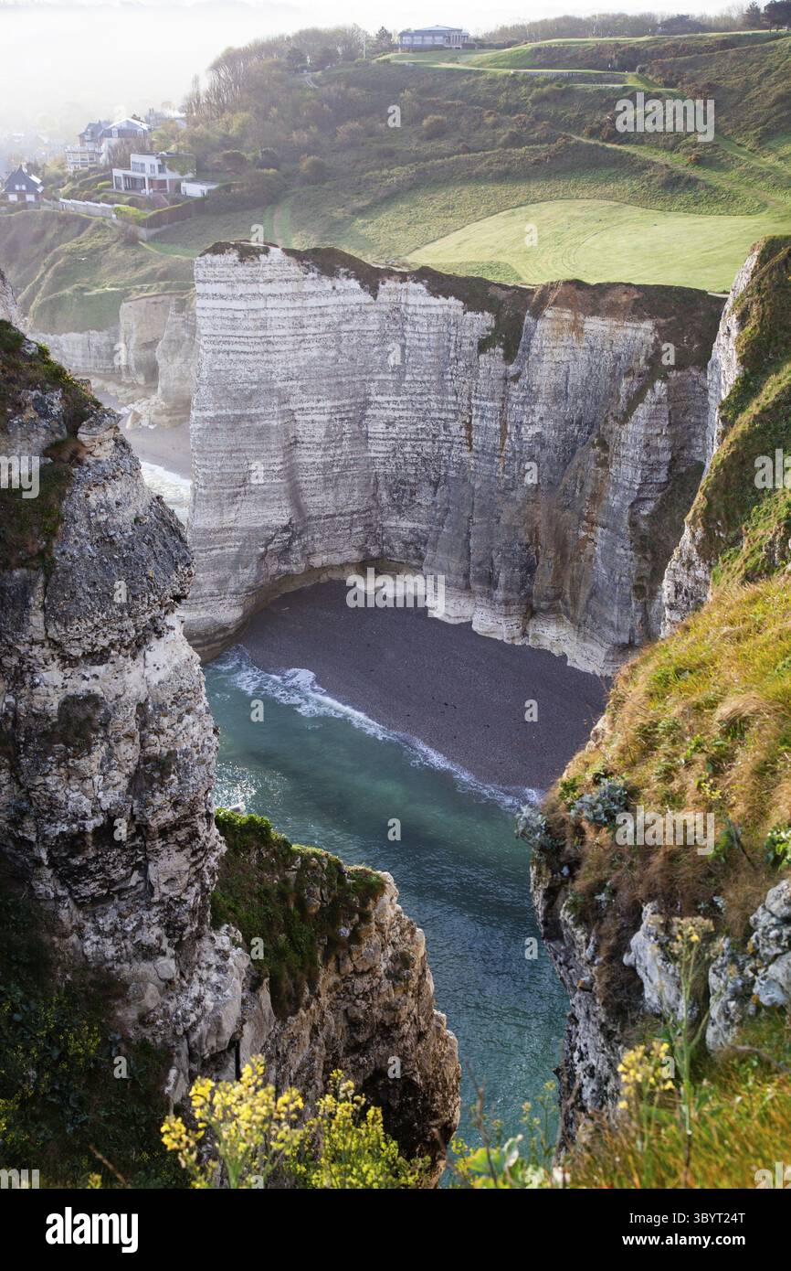 Coastal landscape along the Falaise d'Aval the famous white cliffs of ...