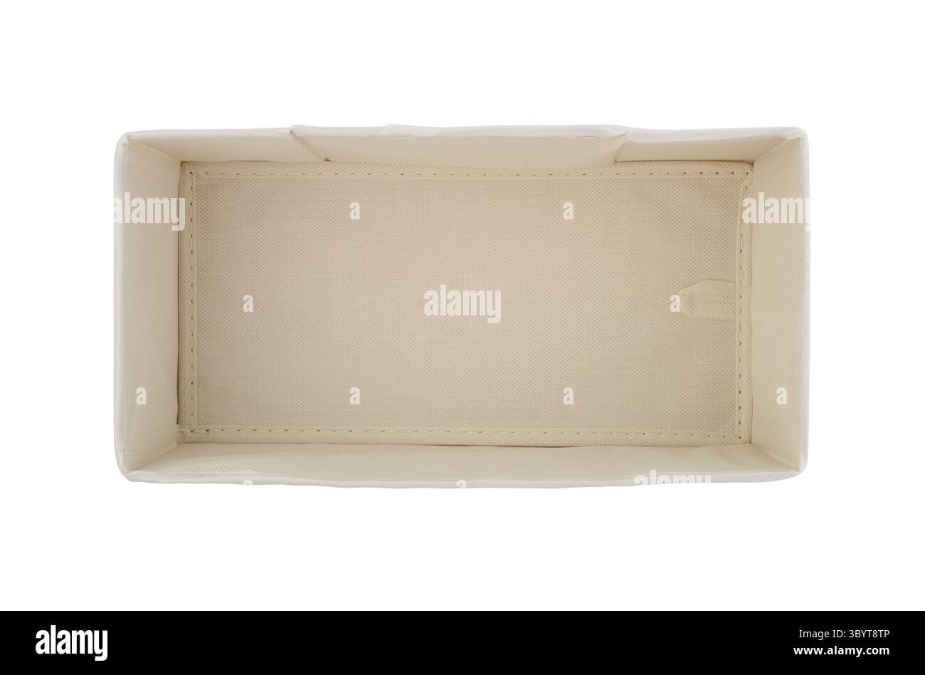 New opened textile box isolated on white. Top view. Stock Photo