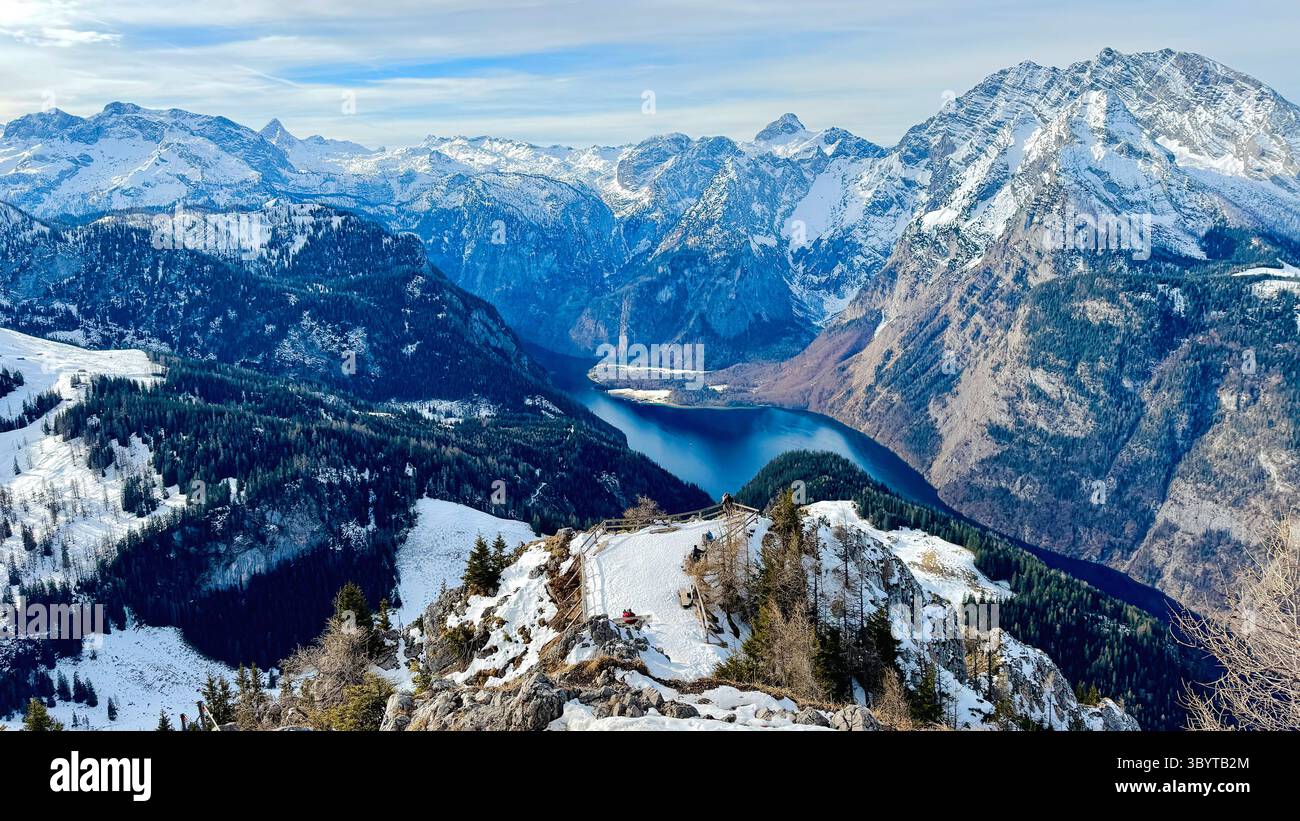 Enchanting view of Lake Koenigssee and the Alps from Mount Jenner ...