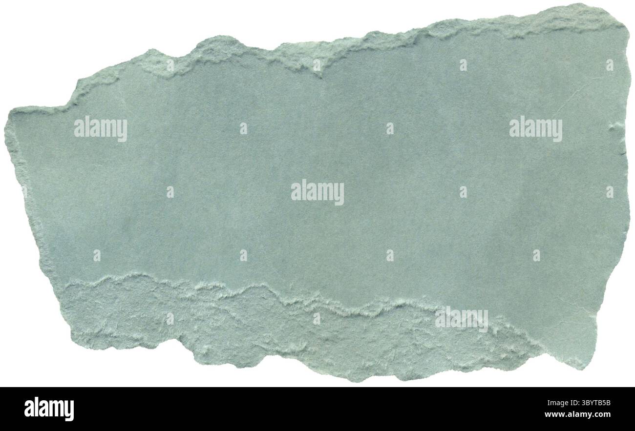 Vintage torn edges blue paper scrap. Piece of old light blue cardboard with torn edges. Textured isolated paper piece with copy space for mockup Stock Photo