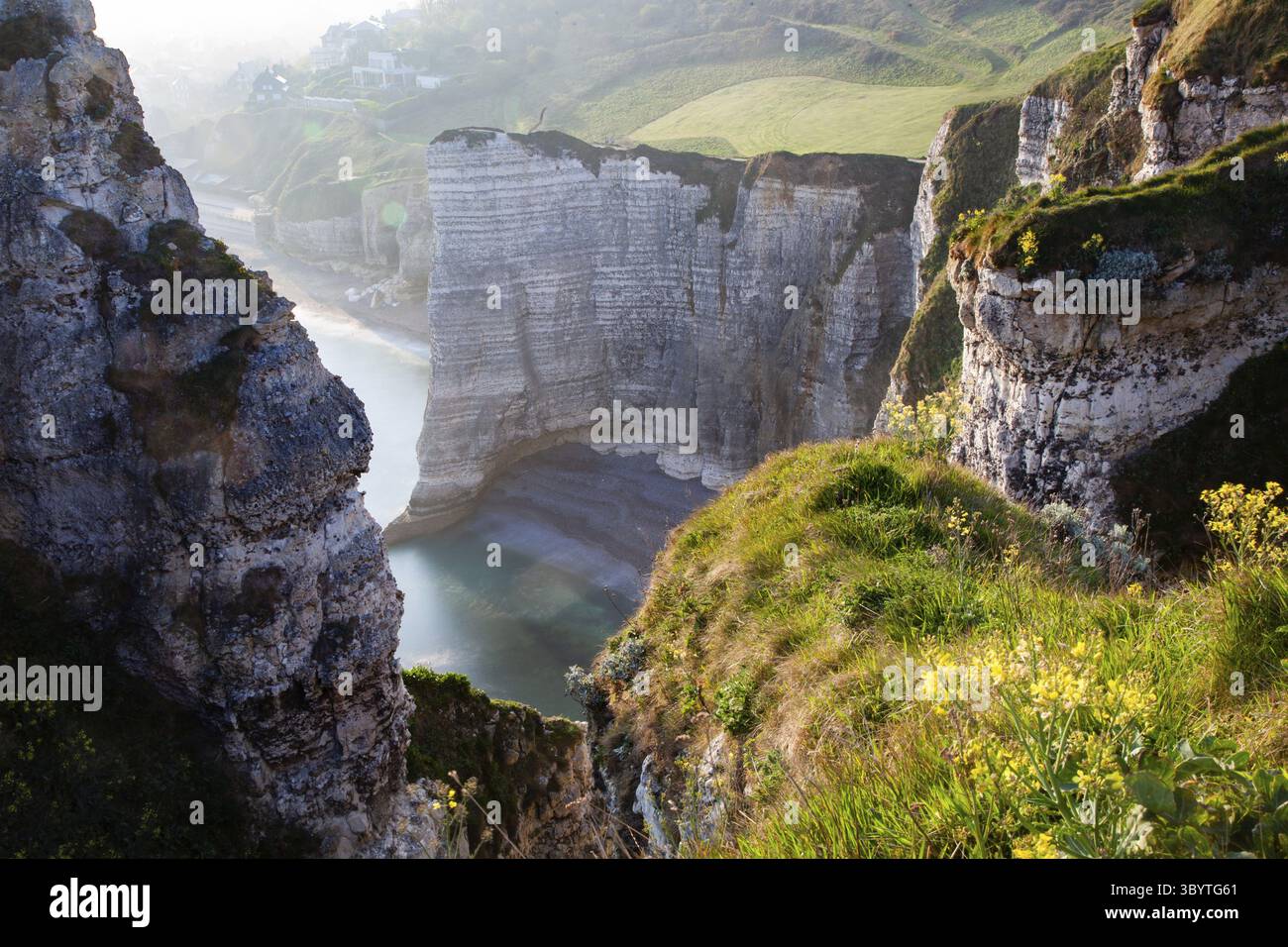 Coastal landscape along the Falaise d'Aval the famous white cliffs of ...