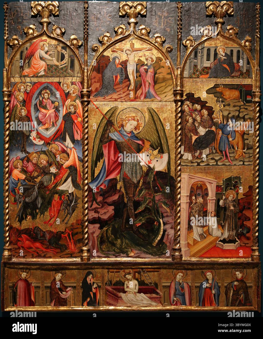 Altarpiece of St. Michael the Archangel. 15th c. MNAC. Barcelona- Spain. Stock Photo