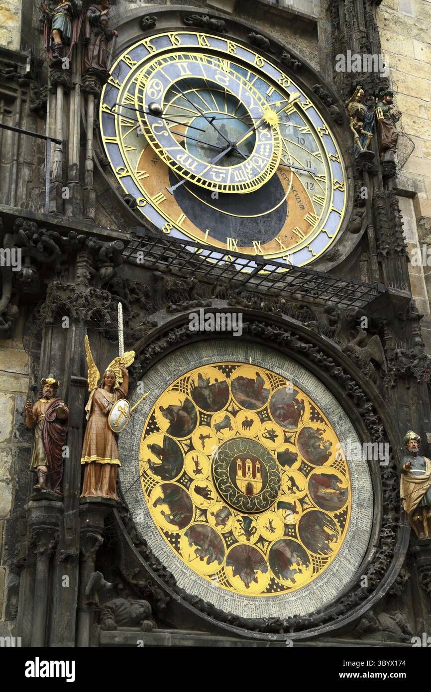 Prague astronomical clock (Prague orloj), Old Town Hall Tower. Czech Republic, Praha 2-Nove MGsto, Czech Republic Stock Photo