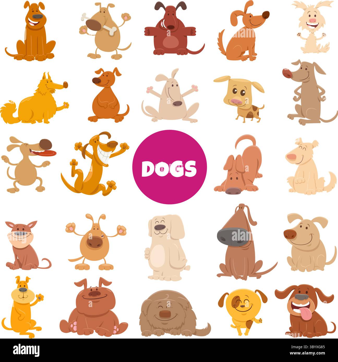 Cartoon illustration of happy dogs and puppies animal characters big ...