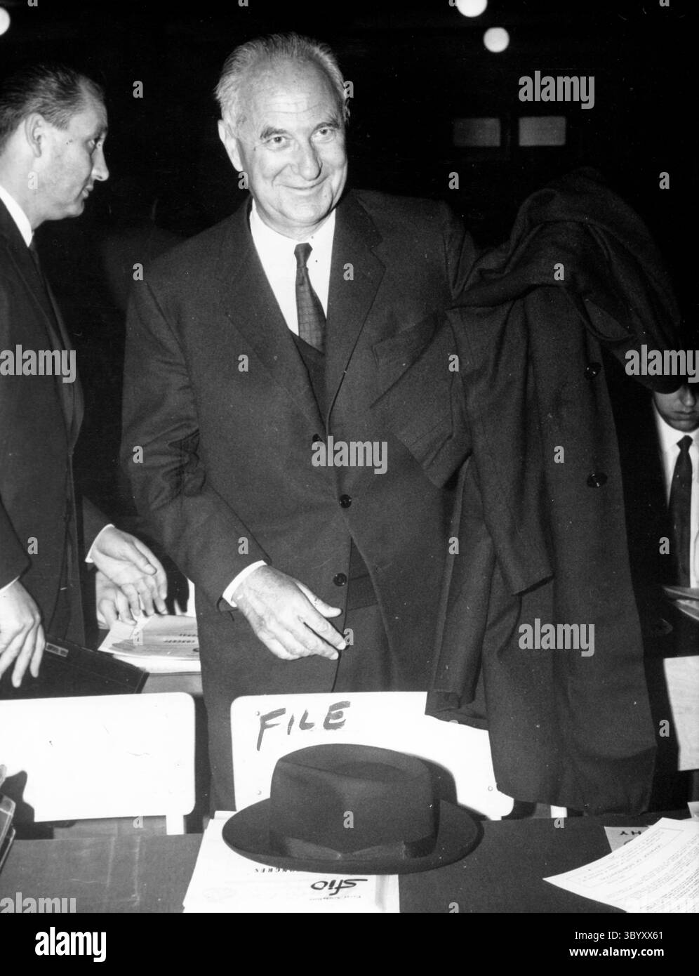 Apr 01, 1968 - London, England, United Kingdom - GASTON DEFFERRE (September 14, 1910 - May 7, 1986, Marseille) was a French socialist politician. Lawyer and member of the SFIO Socialist Party (French Section of the Workers' International), he was a member of the Brutus Network, a Resistance Socialist group during World War II. A long-standing member of the National Assembly (1945-1958, 1962-1986) and member of the Senate (1959-1962), he also served for many years as mayor of Marseille (1944-1945, 1953-1986)  (Credit Image: © Keystone Press Agency/ZUMA Press Wire) Stock Photo