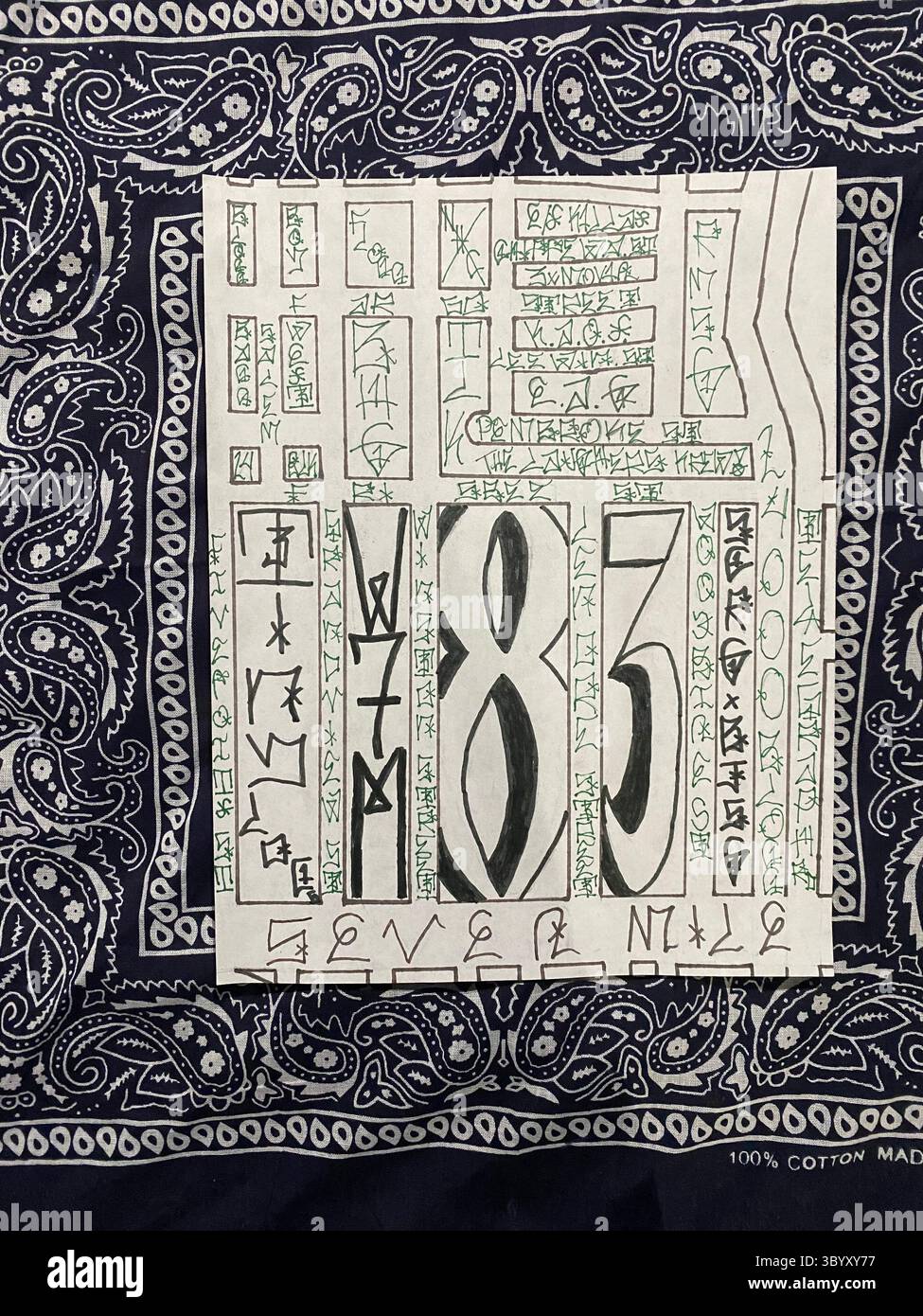 Detroit's 5PN (not aligned with the People Nation or 5X) a street alliance of multple crip cliques in the 48219 'Hyena Crips Got Control' = '83GC' - Smartphone Captured Stock Image