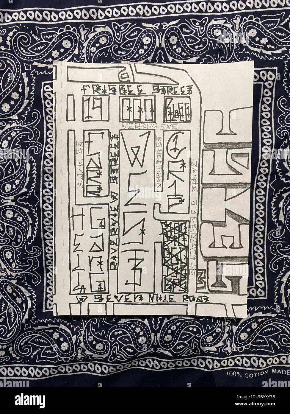 Detroit's 5PN (not aligned with the People Nation or 5X) a street alliance of multple crip cliques in the 48219 'Hyena Crips Got Control' = '83GC' - Smartphone Captured Stock Image