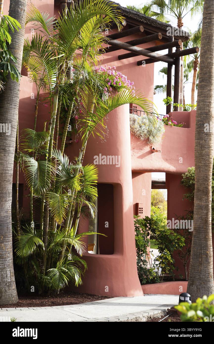 ABAMA, TENERIFE - 01 JUNE, 2022: pink buildings of the Ritz Carlton Tenerife Stock Photo