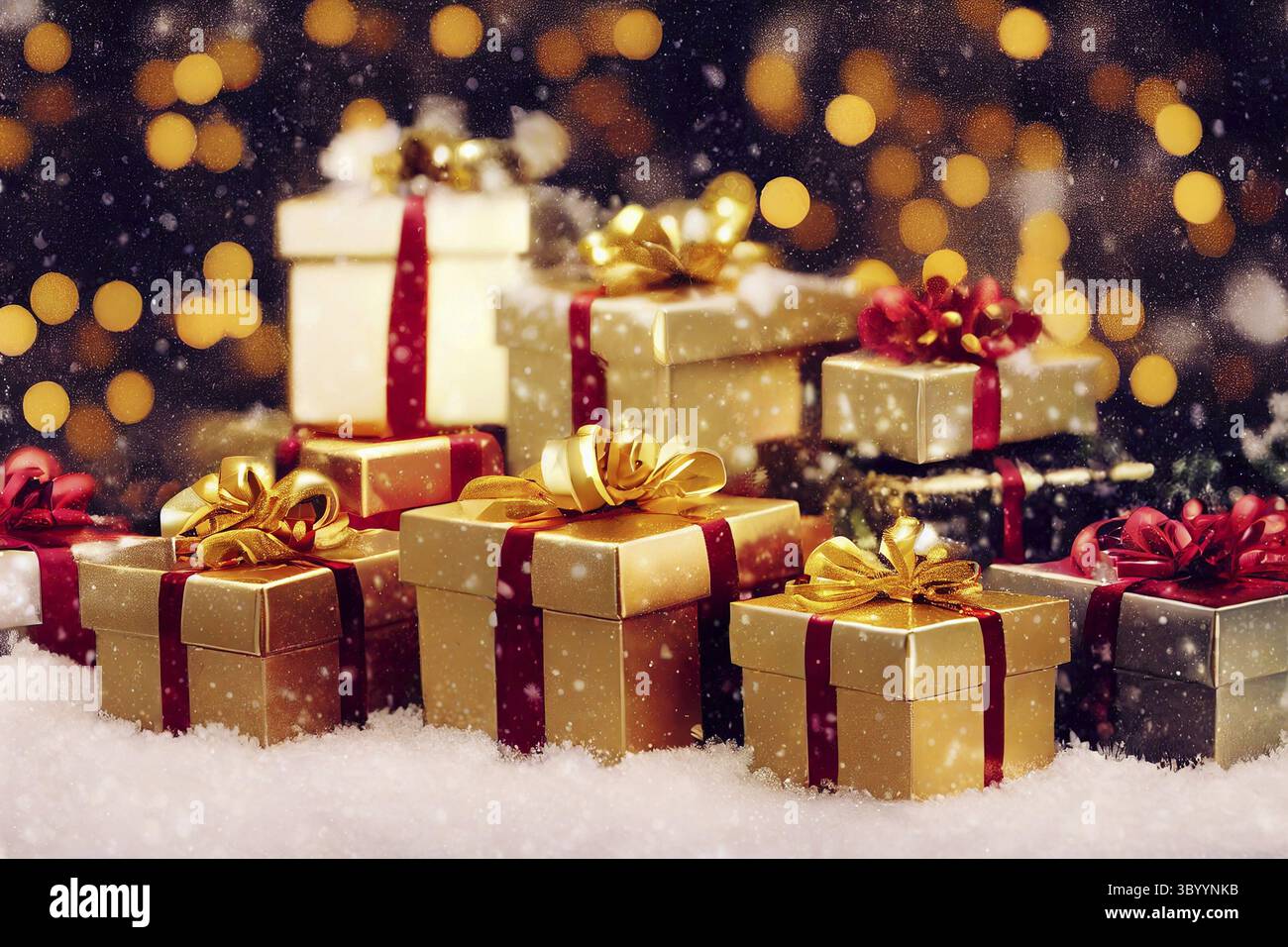 Christmas present and gift boxes under Christmas tree Stock Photo