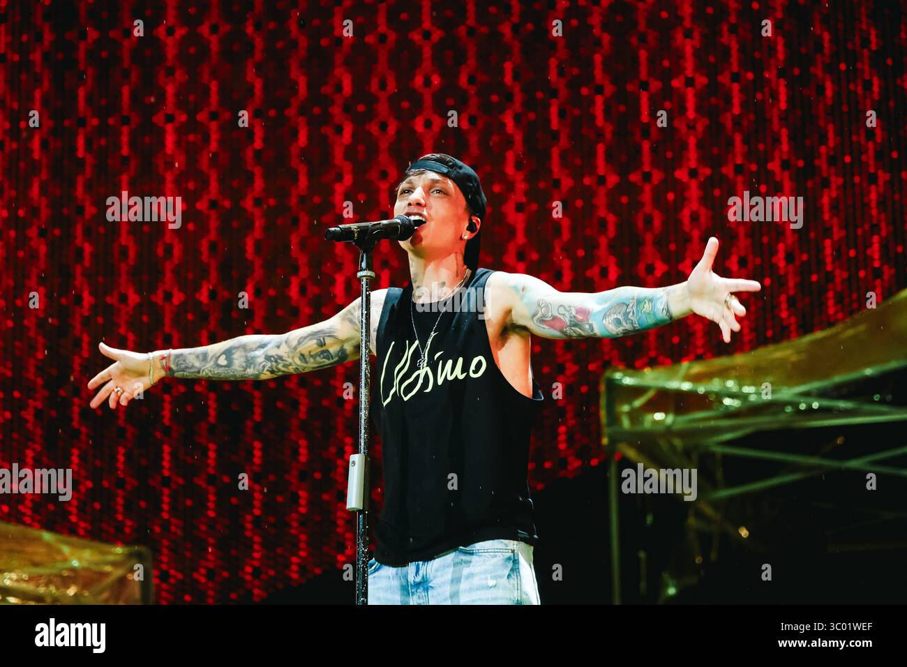 Milan, Ultimo performs in concert in the rain during the Stadi Tour ...