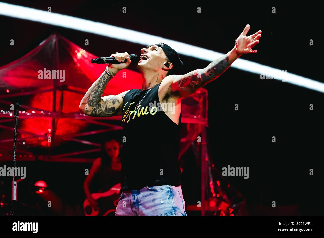 Milan, Ultimo performs in concert in the rain during the Stadi Tour ...
