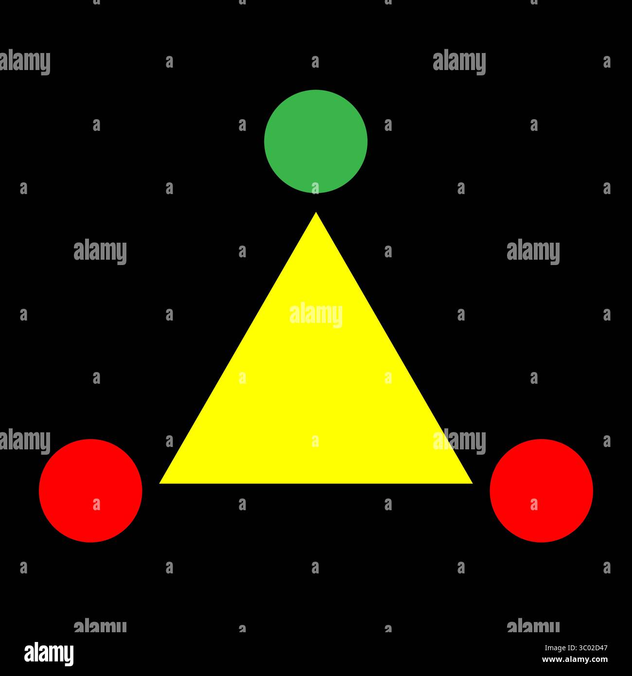 Geometric triangle shape. Red green circles. Abstract composition Vector. Primary colors illustration. Stock Vector